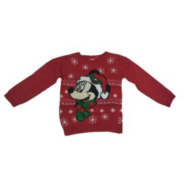   110-es piros karácsonyi kötött pulóver lánynak - Minnie Egér - ÚJ