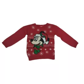  98-as piros karácsonyi kötött pulóver lánynak - Minnie Egér - ÚJ