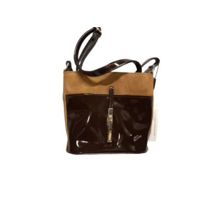 Barna lakk-velúr hatású kis női táska, ridikül, crossbody - ÚJ
