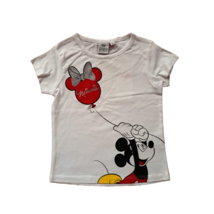 98-as fehér csillogó lány póló - Minnie és Mickey egér - Disney - ÚJ