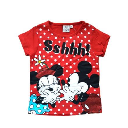 128-as piros csillogó lány póló - Minnie és Mickey egér - Disney - ÚJ