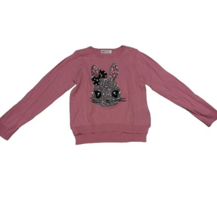 110-116-os rózsaszín flitteres nyuszis kötött pulóver - H&M
