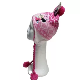  52 cm-es fejre pink bélelt téli kötött sapka - Minnie Egér - ÚJ