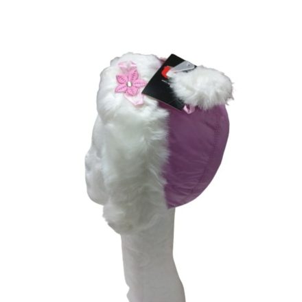 50-52 cm-es fejre lila virágos szőrmés sapka, usanka - ÚJ