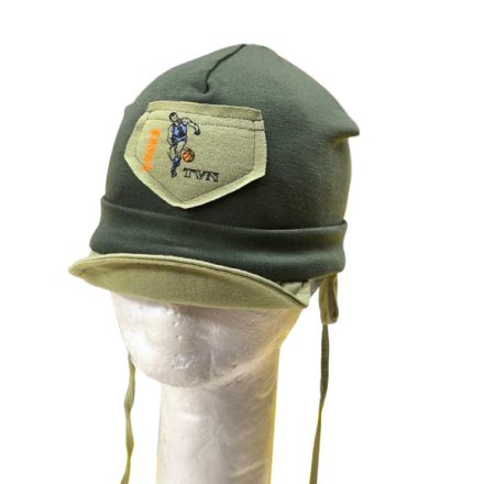 50-52 cm-es fejre khaki focis füles-kötős pamut sapka - ÚJ