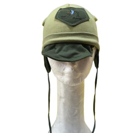 50-52 cm-es fejre khaki füles-kötős pamut sapka - ÚJ