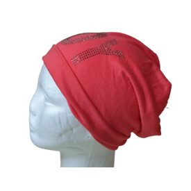 Női korallszínű strasszos pamut sapka - ÚJ