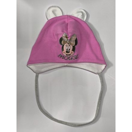 48-50 cm-es fejre rózsaszín, fehér fülecskés kötős pamut sapka - Minnie Egér - ÚJ 