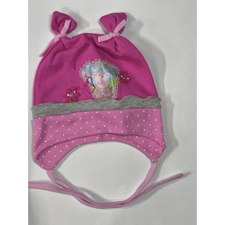 44-48 cm-es fejre pink kötős pamut sapka - Peppa Pig - Peppa malac - ÚJ (kicsit foltos)