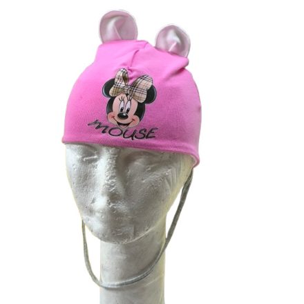 48-50 cm-es fejre rózsaszín, szürke fülecskés kötős pamut sapka - Minnie Egér - ÚJ 