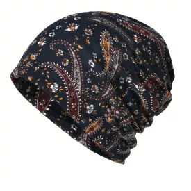   Női fekete paisley mintás multifunkciós beanie sapka vagy sál - ÚJ 