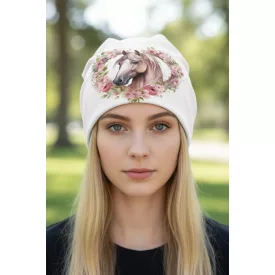 Női vagy kamasz fehér lovas beanie sapka - ÚJ 