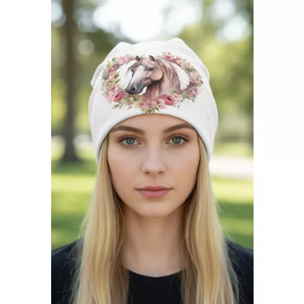 Női vagy kamasz fehér lovas beanie sapka - ÚJ 