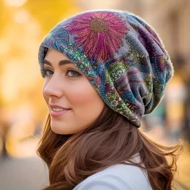   Női szürke virágos multifunkciós beanie sapka vagy sál - ÚJ 