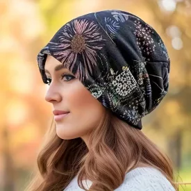   Női fekete virágos multifunkciós beanie sapka vagy sál - ÚJ 