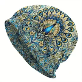 Női kék-sárga pávamintás beanie sapka - ÚJ 