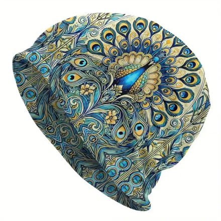 Női kék-sárga pávamintás beanie sapka - ÚJ 