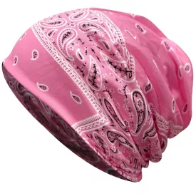  Női rózsaszín paisley mintás multifunkciós beanie sapka vagy sál - ÚJ 