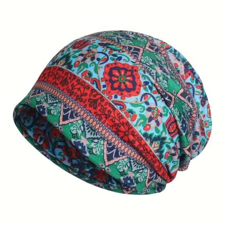 Női kék-piros bohém mintás beanie sapka - ÚJ 
