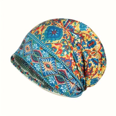 Női kék-sárga bohém mintás beanie sapka - ÚJ 