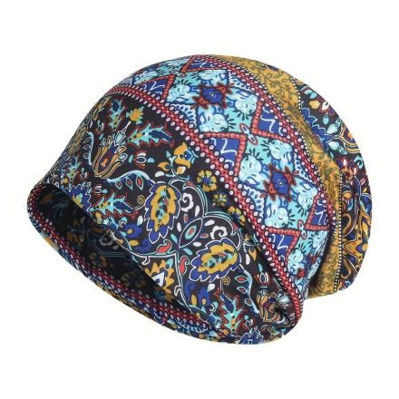 Női kék bohém mintás beanie sapka - ÚJ 