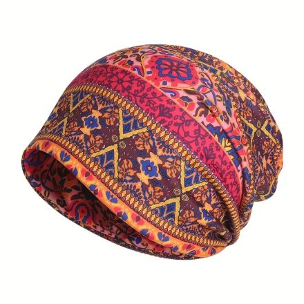 Női bordó-piros bohém mintás beanie sapka - ÚJ 