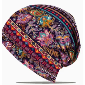   Női pink-lila virágos bohém mintás multifunkiós beanie sapka (vagy körsál, fejpánt, stb) - ÚJ 