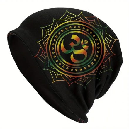 Fekete unisex OM mintás bohém beanie sapka - ÚJ 