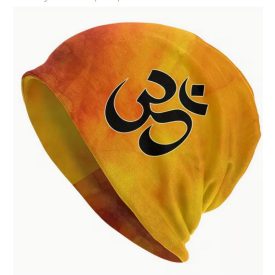   Narancssárga-sárga unisex OM mintás bohém beanie sapka - ÚJ 