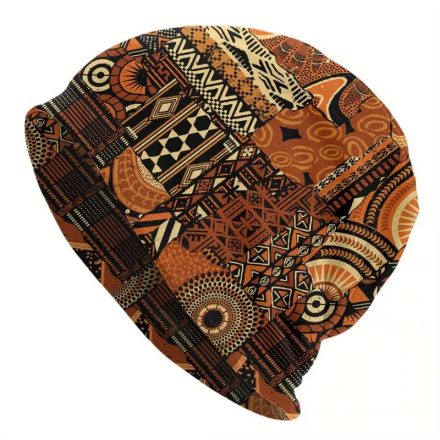 Barna-narancssárga Funky mintás, etnikai mintás unisex bohém beanie sapka - ÚJ 