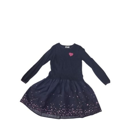 134-140-es sötétkék kötött szivecskés flitteres ruha - H&M