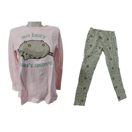 158-164-es rózsaszín-mentazöld cicás pizsama - Reserved