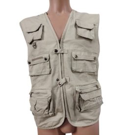 Férfi 3XL-es drapp sokzsebes vászon mellény - Bonny