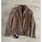 Férfi L-es barna műbőr dzseki, kabát vékony polárral bélelve - ÚJ