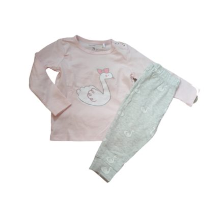 80-as rózsaszín-szürke hattyús pizsama - Fox & Bunny - ÚJ