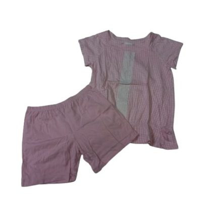 128-134-es rózsaszín kockás pamut nyári pizsama - Tezenis