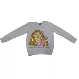   122-es szürke flitteres pulóver - Rapunzel - Disney (ujja halványan foltos)