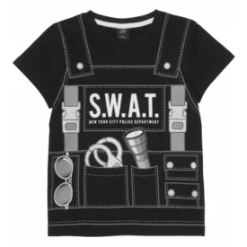   98-as fekete póló ezüst-fehér mintával, jelmeznek is jó - SWAT - Kiki & Koko - ÚJ