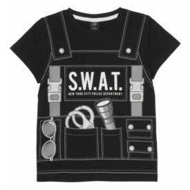   104-es fekete póló ezüst-fehér mintával, jelmeznek is jó - SWAT - Kiki & Koko - ÚJ