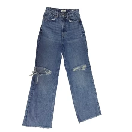Női S-es kék bőszárú magasderekú szaggatott farmernadrág - H&M