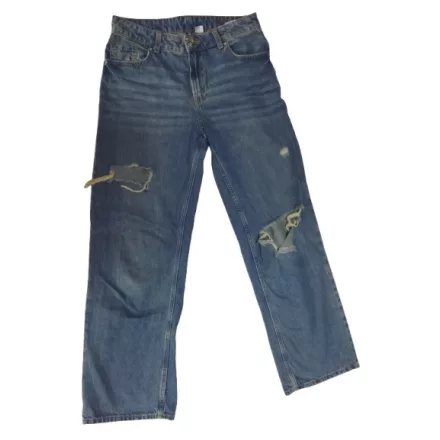 Női S-es középkék bőszárú szaggatott farmernadrág - H&M
