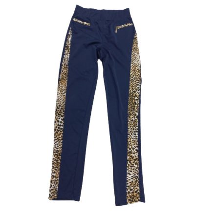 Női S-es sötétkék, oldalt párducmintás leggings jellegű nadrág