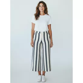   Női S-es fehér-fekete csíkos elegáns farmervászon hétnyolcados, rövid állású nadrág - Escada