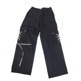    Női XS-es fekete fűzős lábszárú magasított derekú, bőszárú farmernadrág 