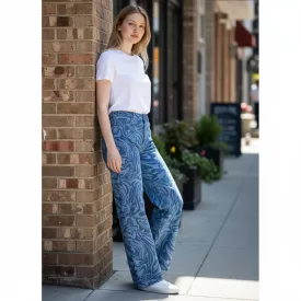   Női S-es kék hullámmintás magas derekú farmernadrág - H&M