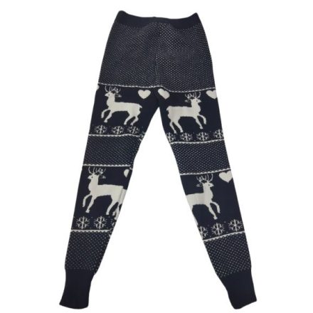 Női M-L-es sötétkék rénszarvasos kötött leggings - ÚJ