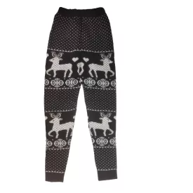 Női M-L-es fekete rénszarvasos kötött leggings - ÚJ