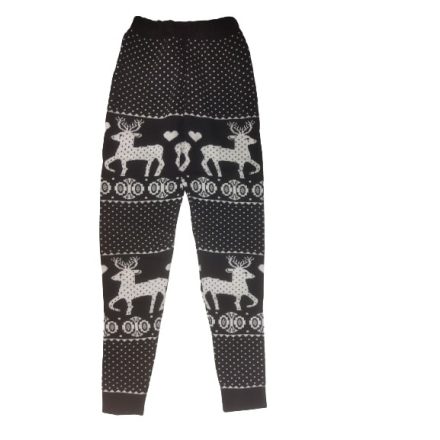 Női M-L-es fekete rénszarvasos kötött leggings - ÚJ