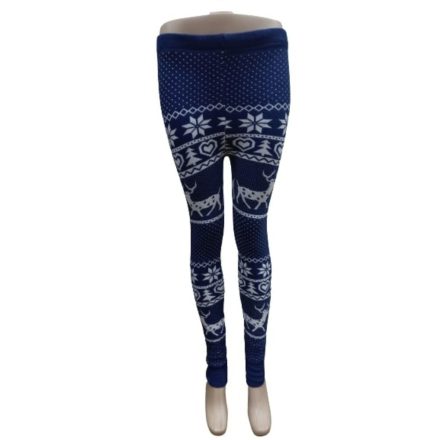 Női M-L-es kék rénszarvasos kötött leggings - ÚJ