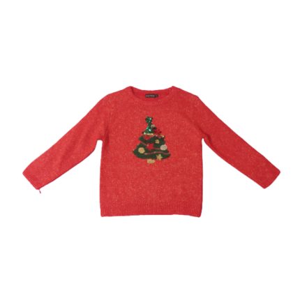 128-as piros átfordítható flitteres karácsonyfás lány pulóver - In Extenso - ÚJ